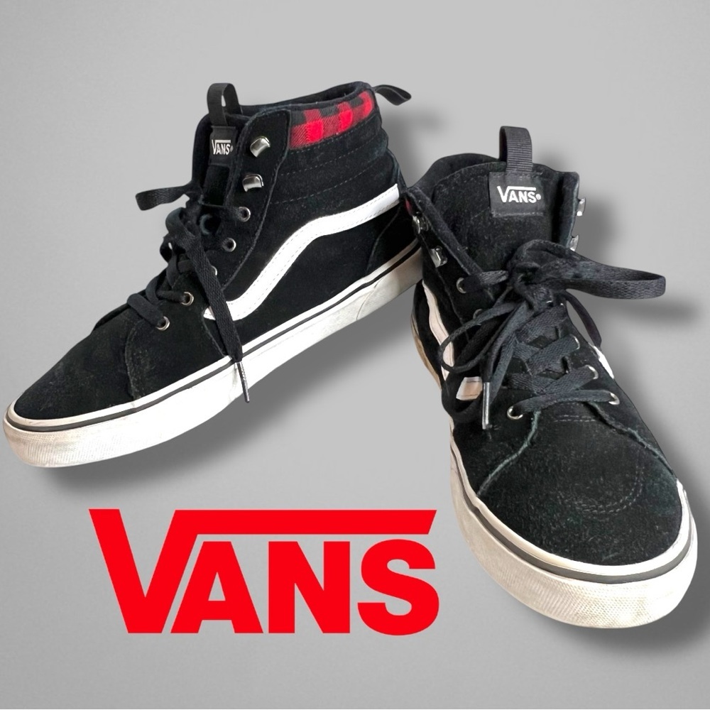 VANS Filmore HI Vansguard Suede black/red plaid Junior Sneakers Sz- Youth 6.5